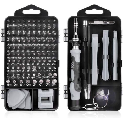 115 en 1 Tournevis Precision Kit Tools, Portable Kit Tournevis de Précision Magnétique Tournevis Outils de Réparation Pour Ordinateur/Laptop/iPhone/Lunettes/Montre/Smartphone (Gris) (1/4)