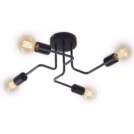 Plafonnier Lutres Luminaire Industriel en Metal, 8 Lampe Lumières E27 Éclairage de Plafond Vintage pour Chambre Salon Cuisine, Noir Sans Ampoule [Classe énergétique A++]