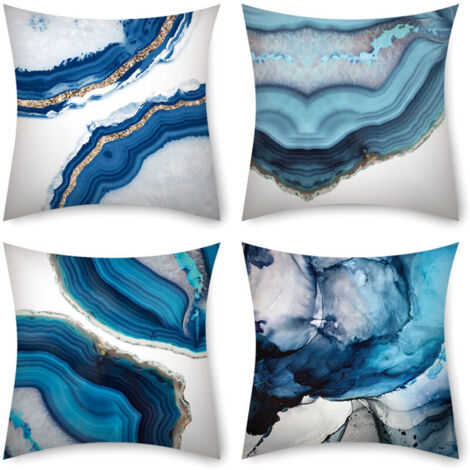 Taie d'oreiller, Set de 4 Housse de Coussin, Taies d'oreiller Décoratives en Lin, couvre-oreiller intérieur extérieur imperméable, Housse de Coussin pour banc canapé salon décor 45 x 45 cm (Océan) (pa