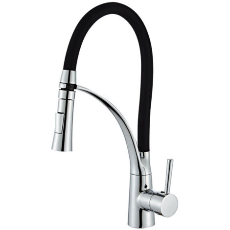 Mitigeur Cuisine, Robinet Cuisine Douchette, Flexible Robinet avecTuyau en Silicone Noir, Cuivre Solide, PEX Tuyau, Chrome. (1/4)