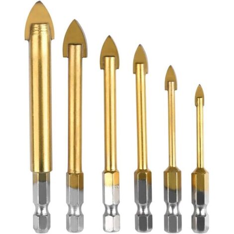 6 pcs Perceuse à Verre Hexagonale Till Foret avec revêtement en Titane Céramique Foret 4mm / 5mm / 6mm / 8mm / 10mm / 12mm Forage Outil pour Miroir Carreau de Verre (1/4)