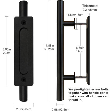 Poignée de porte de grange vintage en acier inoxydable noir (1/5)