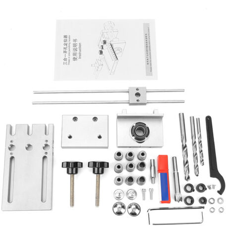 Kit de gabarit de perçage autocentrant 3 en 1 pour le travail du bois (6/8/10/15 mm)