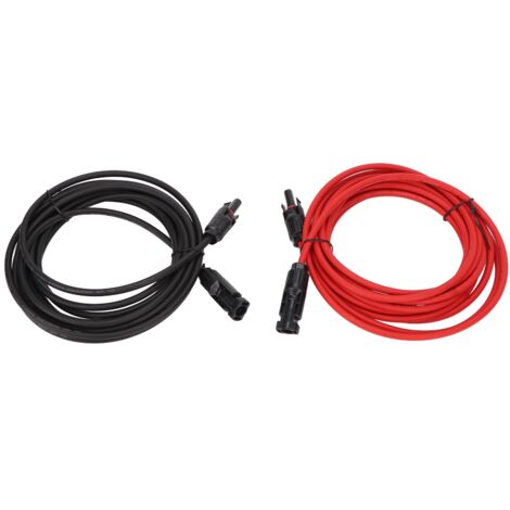 paire de câbles pour panneaux solaires avec connecteur, câble d'extension adaptateur solaire 12AWG pour système photovoltaïque, noir 3 mètres + rouge 3 mètres (1/5)