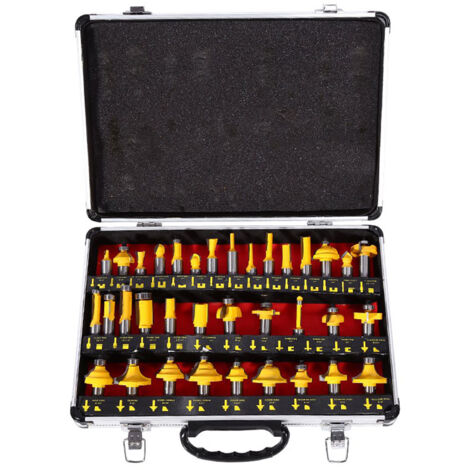 Coffret de 35 fraises à défoncer à queue de 1/2 pouce pour le travail du bois, avec boîte. (1/5)