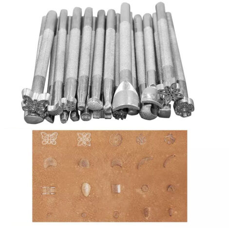 Kit d'outils de travail du cuir 59 pièces pour la couture, la sculpture, l'impression et la découpe. Accessoires professionnels pour le travail du cuir avec différents poinçons et tampons.
