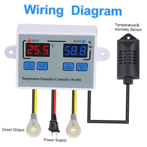 Contrôleur numérique double de température et d'humidité pour réfrigérateur domestique, thermostat, hygrostat, thermomètre et régulateur W1099 AC110-220V