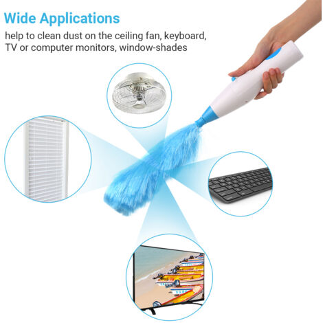Plumeau électrique portatif à piles avec essorage, brosse de nettoyage rétractable en microfibre, outil de dépoussiérage manuel avec 2 têtes de brosse (1/2)