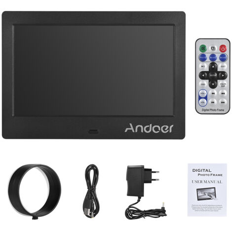 Cadre photo numérique Andoer avec écran IPS HD 7 pouces (1024 x 600), album numérique, lecture de musique et de vidéos, horloge, alarme, calendrier, multilingue et télécommande. (1/5)