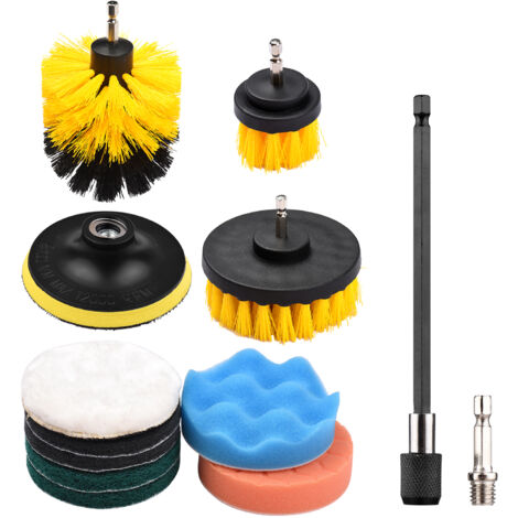 Kit de 12 brosses et tampons de nettoyage pour perceuse électrique, idéal pour le nettoyage de tapis, vitres et voitures. (1/3)
