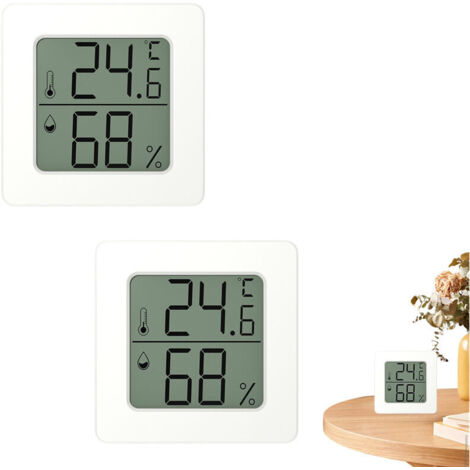 Lot de 2 hygromètres numériques d'intérieur, thermomètre et hygromètre avec moniteur de température et d'humidité, pour serre et cave, blanc (1/5)
