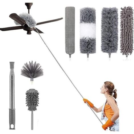 Lot de 7 Plumeau Poussière Télescopique Microfibre Nettoyage Kit avec Poignée Inoxydable Lavable Têtes Amovibles Balai Antipoussière pour Plafond Rideau Ventilateur Toiles d'araignée Stores (1/5)
