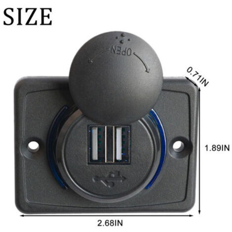 Double Prise de Port USB, 3.1A Voiture Double Noir ABS Chargeur de Port USB Prise de Courant 12V LED, étanche, Chargeur USB avec Ouverture LED Chargeur de téléphone Portable de Voiture Blu Ray - RWCha (1/5)