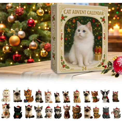 Calendrier de l'Avent pour amoureux des chats, calendrier de compte à rebours de Noël, calendrier de chat mignon en acrylique 2D, ornement de vacances (1/5)