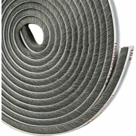 Joint brosse adhésif pour porte coulissante – Isolation thermique et acoustique – Poils denses en fibre textile – Longueur 4,9m, largeur 9mm, épaisseur 5mm – Gris (1/5)