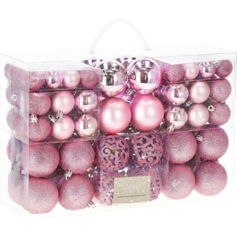 Lot de 100 boules de Noël en plastique robuste pour décoration d'intérieur et d'extérieur - Rose (1/5)