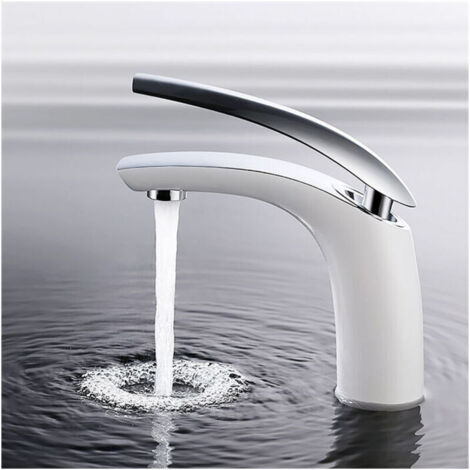 Robinet de salle de bain blanc, robinet de lavabo, robinet mitigeur de salle de bain, mitigeur monocommande pour salle de bain, blanc (1/5)