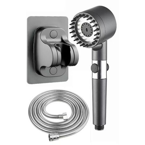 Pommeau de douche anticalcaire, pommeau de douche haute pression avec flexible de douche de 1,5 m et support de douche, douchette à main avec 4 modes de jet, gris clair (1/5)