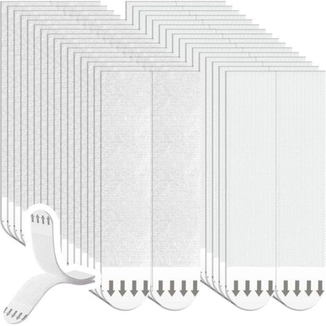 Lot de 32 paires de crochets autocollants pour photos, 93 x 20 mm, blanc, polyéthylène et nylon, bandes adhésives amovibles pour affiches, cadres photo et miroirs, 64 bandes (1/5)