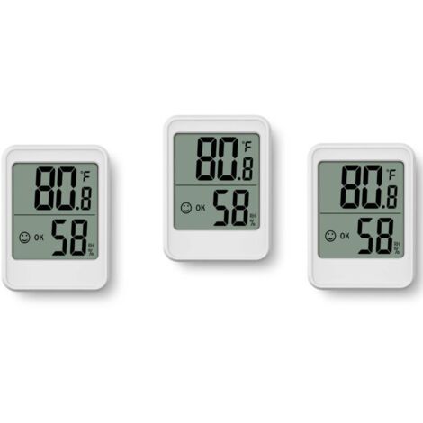 Lot de 3 Indicateurs Thermo-hygrométriques À Poser Debout Ou À Monter Au Mur, Avec Indicateur De Climat De Pièce, Blanc (1/5)