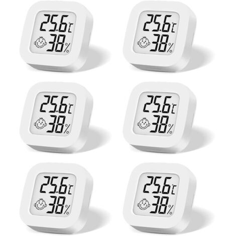 Lot de 6 mini thermomètres numériques, hygromètre LCD, température intérieure sans fil, hygromètre, capteur de température de haute précision, affichage en ℉/℃ pour chambre de bébé, intérieur, bureau