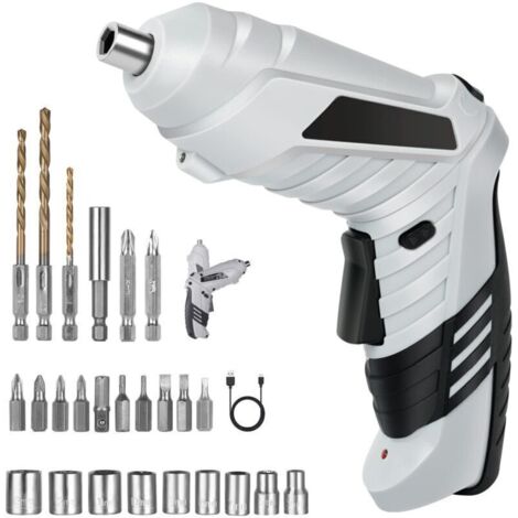 Perceuse Visseuse Sans Fil , Visseuse Devisseuse Excentrique , Visseuse Devisseuse 1300mAh 3.6V + 26 Accessoires , 2 Sens Rotation + Lampe LED , Câble Charge USB , Idéal pour Artisans (1/4)