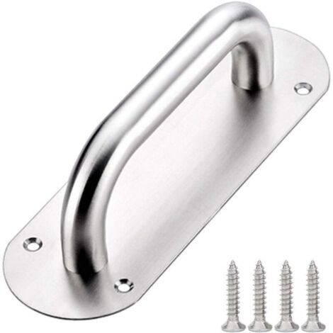 65 x 200mm Poignée de Porte de Grange en Acier Inoxydable Poignée de Porte Coulissante Poignée de Traction de Porte Poignées de Porte à Pousser avec Plaque Argent (1/4)