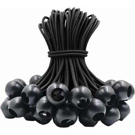 Tendeur élastique 30 pièces, tendeur en Caoutchouc avec Boule élastique pour tentes de bâche, bannière, Drapeau, Camping, pavillon (Noir)