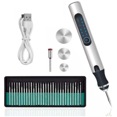 Stylo de gravure sans fil, ensemble d'outils de gravure électrique avec 35 embouts, machines de gravure rechargeables par USB pour bijoux, verre, bois, céramique, métal, plastique (1/5)
