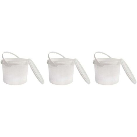 Seau en Plastique de qualité Alimentaire avec Couvercle, Blanc, 100% recyclables, 1L x 3 pièces (1/5)