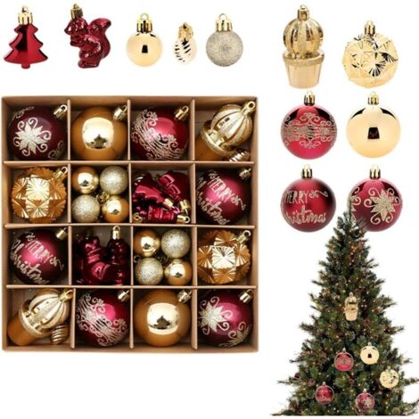 42 décorations de Noël — y compris des boules de différents styles et des boules en plastique bordeaux et or — adaptées au sapin de Noël — peuvent être accrochées au sapin ou utilisées comme décoratio (1/5)