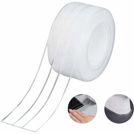 Bande d'Étanchéité,Salle de Bain Joint Double Pli Silicone Blan Ruban Baignoire Auto-Adhésif/Imperméable Mildiou Prévention Cafard pour Cuisine Évier 38mm 3.2m - Transparent (1Pack) (1/5)