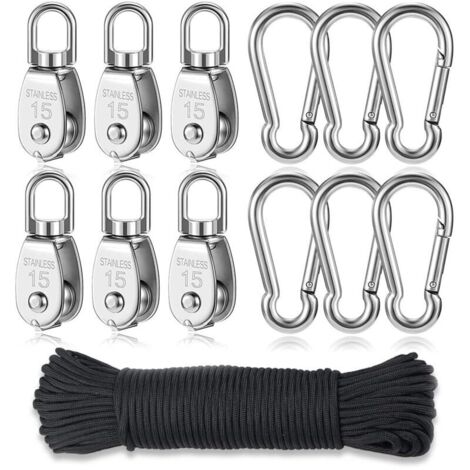 Poulie en acier inox 304 – Poulie de levage avec corde nylon – Bloc pivotant 360° – Charge maximale élevée – Résistance à l'usure (1/5)