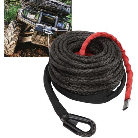 Corde de treuil synthétique de 9.5mm x 25m- Câble de treuil avec Crochet en Acier allié pour véhicule tout-terrain, VTT, UTV, VUS, moto