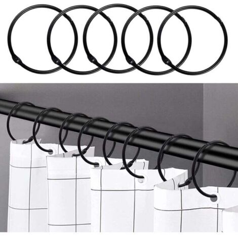 Noir - 24 anneaux de rideau de douche, crochets de rideau de douche antirouille pour salle de bain, anneaux de rideau de douche ronds décoratifs et crochets de tringle de rideau de douche (1/5)