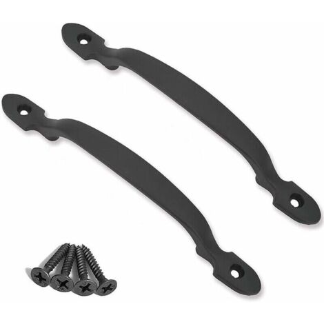 2 poignées de porte en fonte noire pour portes de grange, jardins, cabanons, noir (1/4)