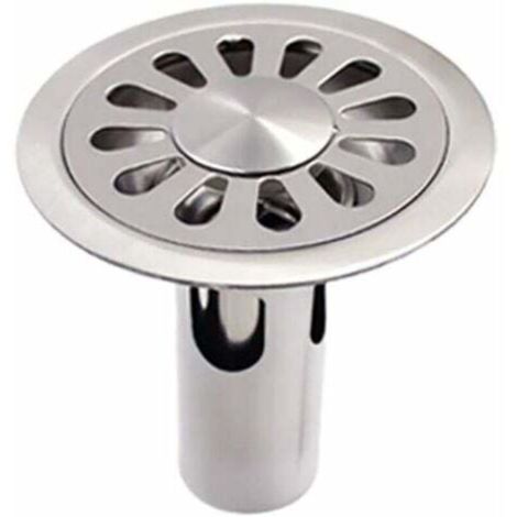 Siphon de sol rond en acier inoxydable brossé, adapté pour salle de bain, cuisine, buanderie, jardin (1/4)