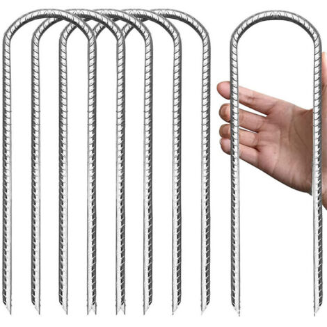 – Piquets de fixation en acier galvanisé 30cm – Ancrage au sol en U pour trampoline et tente – Lot de 4 pièces – Extrémités pointues pour insertion facile (1/5)