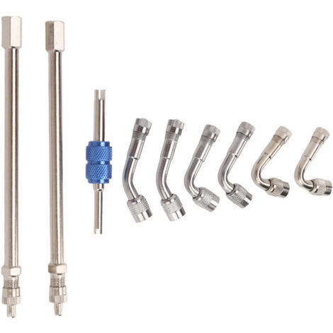 Rallonges de tige de Valve en métal, 45 90 135 degrés, adaptateur d'extension de tige de Valve double pour voitures, camions, tondeuses à gazon (1/5)