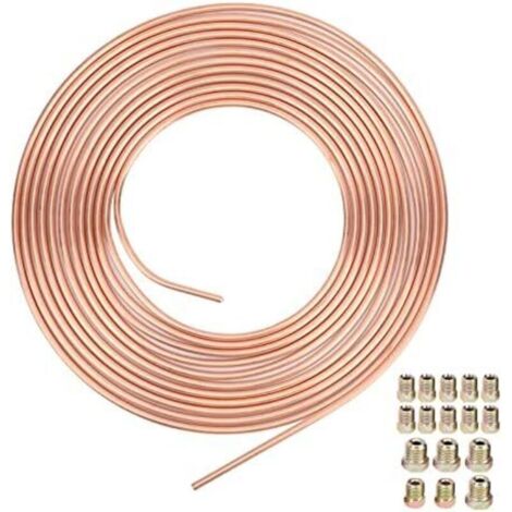 Tuyau de Frein en Cuivre 25ft/7,62m, Kit de Conduite Générale de Frein 3/16" de Rechange pour Automobile avec 16 Raccords