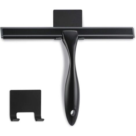 Raclette de douche - 25,4 cm - Noir mat - Raclette multifonction en acier inoxydable pour salle de bain, portes de douche, miroirs, carreaux et fenêtres de voiture - 100 % sans rayures (1/5)