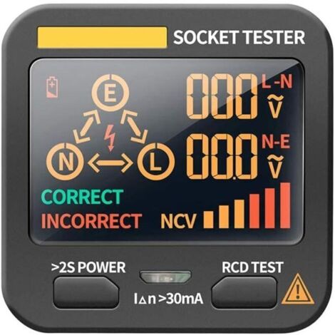 Testeur de tension Écran LCD numérique Testeur de prise intelligent Prise UE Détecteur RCD Électroscope de polarisation pour prise secteur Testeur de phase (1/5)