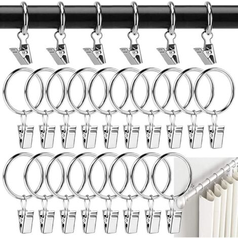 Anneaux Rideaux Metal 40 Pièces Pince à Rideaux Anneaux Rideaux Douche 38mm Clips de Rideau Anneaux Argent pour Tringle à Rideau et Anneau de Suspension pour Rideau de Douche (1/5)