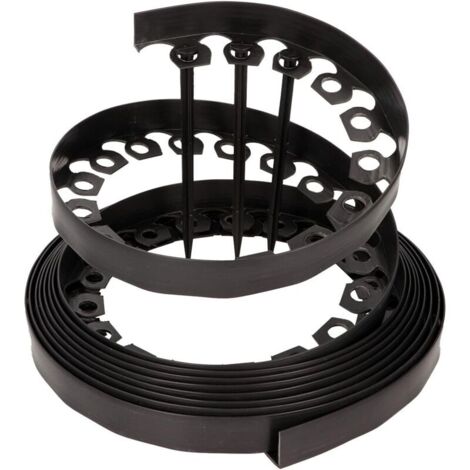 Bordure de pelouse en Plastique LineBORDER Flexible, 30 ancrages au Sol, Longueur 10m, Hauteur 4cm, Noir (1/4)