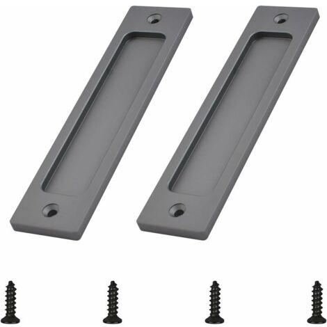 Poignée de porte coulissante rectangulaire en aluminium – Design encastré gris mat – Installation facile avec vis fournies – Lot de 2 pièces (1/5)