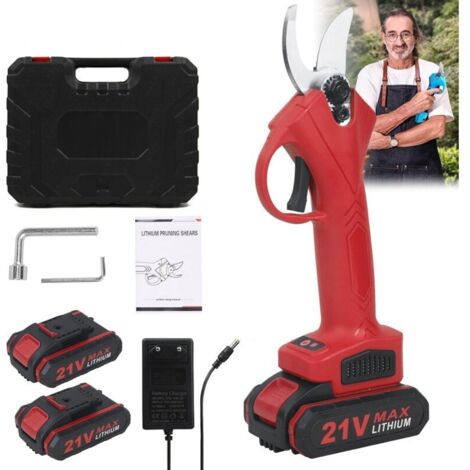 Sécateur électrique, 30mm Secateur Electrique, 2.0Ah, SK5 Lame tranchante avec 2 Batteries Rechargeable (Rouge) (1/5)