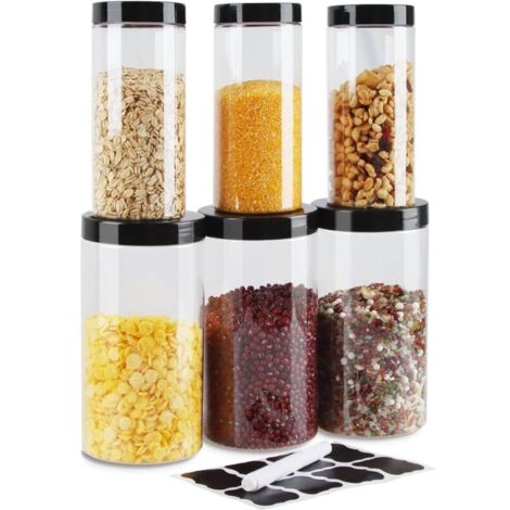 Boite a Farine, 3PCS 1000ml & 3PCS 500ml Boite Hermetique Alimentaire, Rangement Plastique Cuisine, Ensemble de Pots de Stockage pour Épice, Spaghetti, Café, Céréales (1/5)