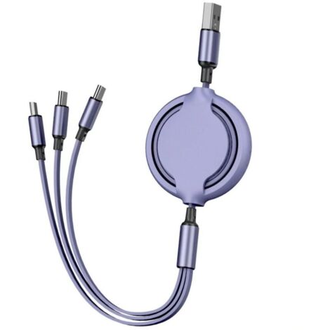 Câbles Ligne de données d'extension multifonctionnelle portable Ligne de charge rapide pour téléphone trois-en-un en silicone liquide - violet (1/5)