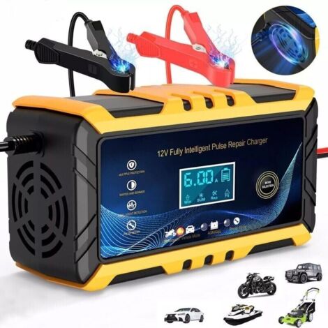 Chargeur de batterie de voiture - Chargeur de batterie intelligent 12 V/6 A, écran LCD, mainteneur de chargeur de batterie, noir/jaune (1/5)