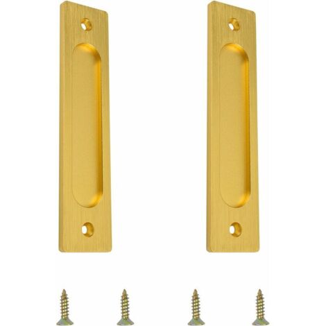 Poignée de porte coulissante rectangulaire, poignée de porte coulissante encastrée en aluminium avec vis de montage, adaptée aux portes coulissantes (Or brossé, 2 pièces) (1/5)